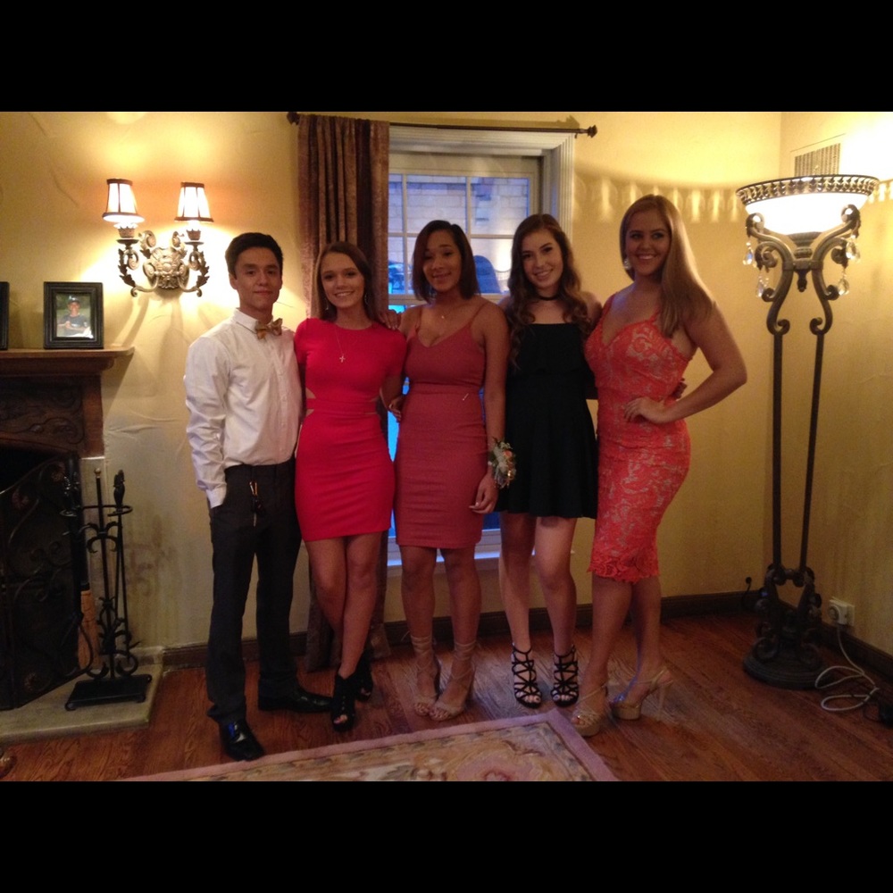 Red body on cut out dress